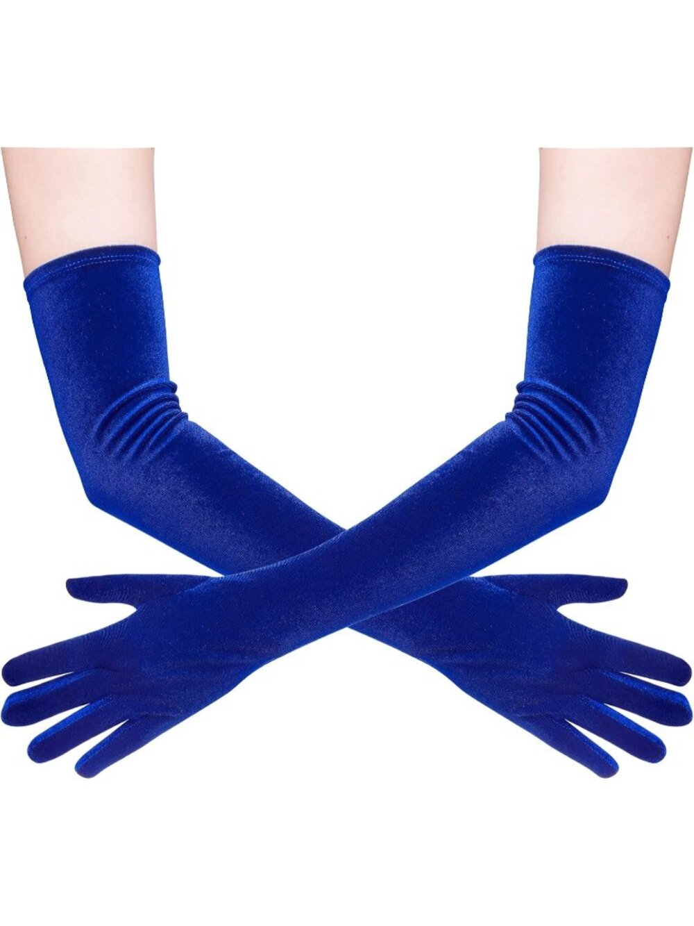 Women's Blue Long Velvet Elbow Length 1920s Flapper Full-finger Opera Gloves